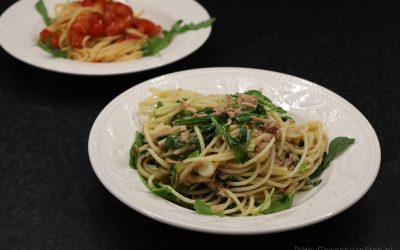 Spaghetti met tonijn, citroen en rucola